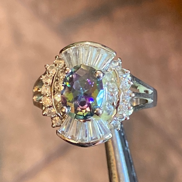 Mystic Topaz and CZ Sterling Silver Ring - Picture 4 of 10